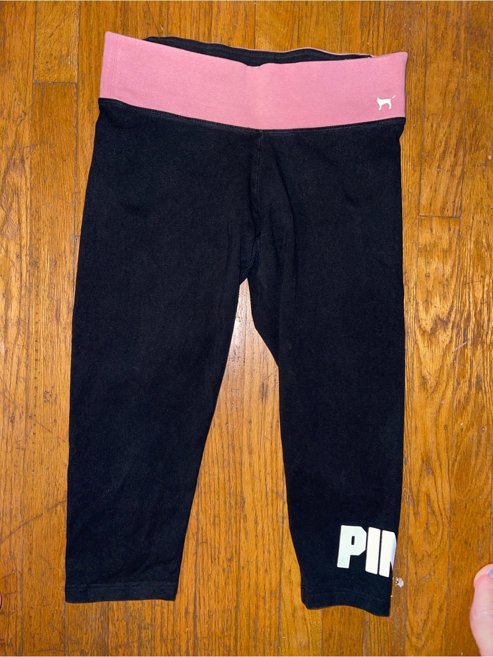 PINK Victoria's Secret Black Capri Leggings with Pink Waistband